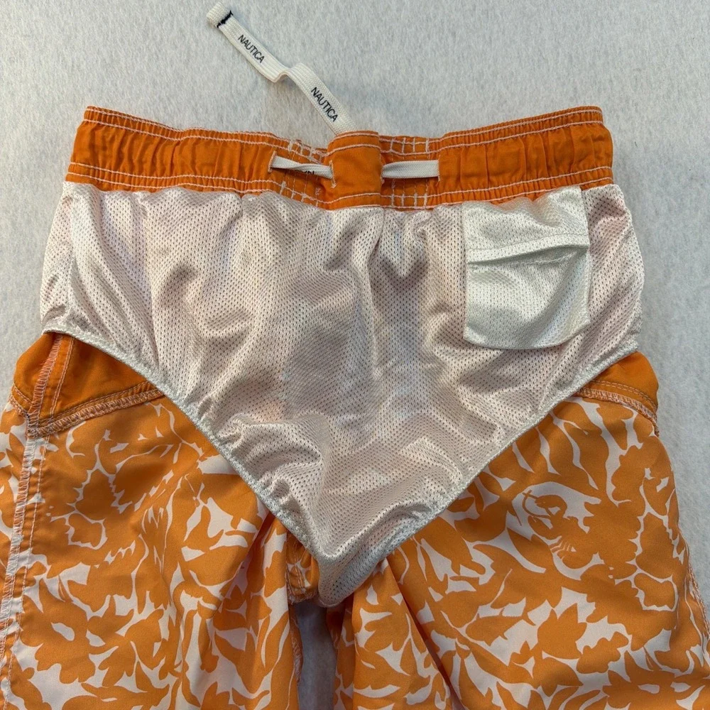 Nautica Youth Teen Boys Kids Lined Swim Trunks Shorts XL 18 20 Orange White EUC